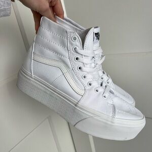 Vans High Top White Platform Sneakers White Athletic Shoes Size 8.5W/7M